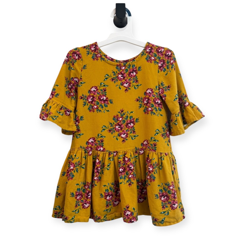 Harper Canyon Girls Mustard Floral Print‎ Ruffle Sleeve Tiered Dress
